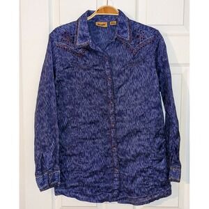 Wrangler Western Shirt Embellished Long Sleeve Button Down Top Medium‎